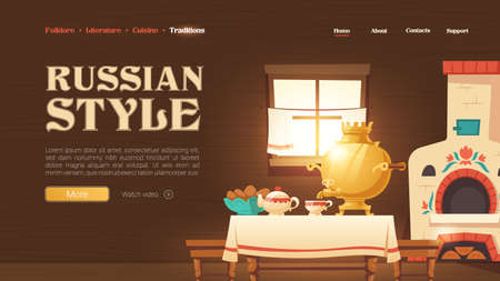 Russian style landing page with kitchen interiorのイラスト素材