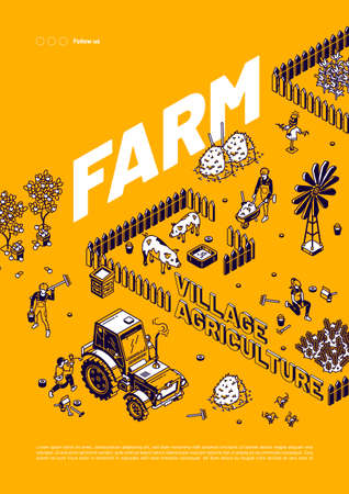 Vector poster of farm, village agricultureのイラスト素材