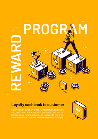 Reward program isometric poster, loyalty cashbackのイラスト素材