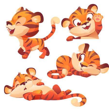 Cute baby tiger character sleep and peepのイラスト素材