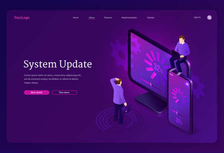 System update isometric landing page, web bannerのイラスト素材