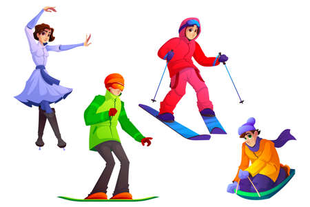 People engage winter sport, wintertime recreationのイラスト素材