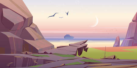 Seascape view with cruise liner on morning seaのイラスト素材