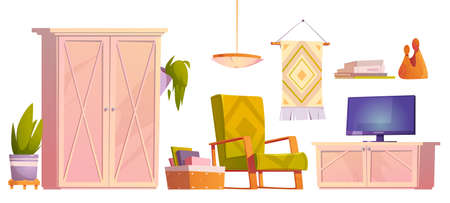 Rustic living room furniture, armchair, televisionのイラスト素材