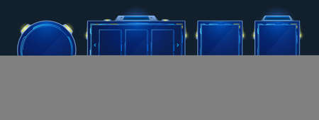 Space stream overlay, game twitch ui frame. Streaming screen, gamer username panels, menu and buttons. Template for esport, online live video, digital user interface glow borders, Cartoon vector setのイラスト素材