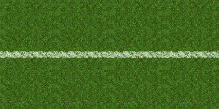 Soccer field texture top view, green lawn background with grass and white horizontal line markup. Sport arena, stadium for football game, competition, tournament, Realistic 3d vector illustrationのイラスト素材