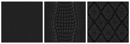 Black animal skin seamless textures for game, textile or wallpaper. Realistic 3d vector repeated...