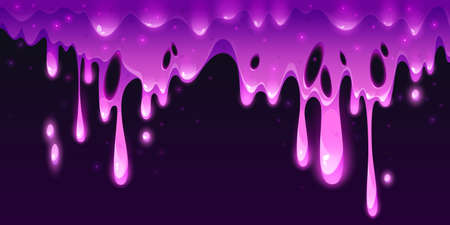 Pink slime dripping, liquid goo, syrup or mucus texture with drops falling down, jam, jelly, sticky ooze drops, horror background for Halloween, cartoon gelatin frame or border, Vector illustrationのイラスト素材