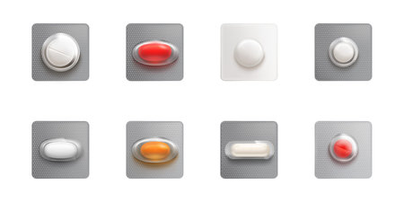 Single blisters with capsules and pills isolated on white background. Vector realistic mockup of 3d...