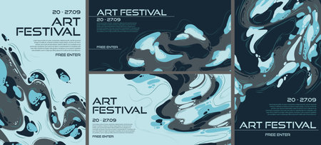 Abstract posters or flyers for art festival, creative backgrounds with discrete painting blue and...