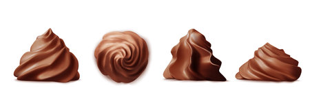 Whipped cream swirl or meringue top side view 3D vector. Custard, butter or vanilla creme for decoration cake, cupcake or muffin, realistic elements set isolated on backgroundのイラスト素材