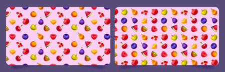Summer banners template with pattern of fruit and berries. Abstract poster backgrounds with healthy...