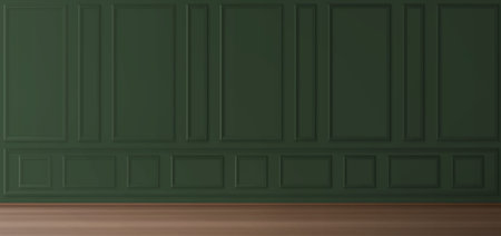 Wall in luxury victorian style, empty room interior, green background with square and rectangular...