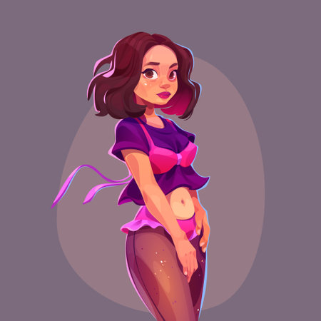 Pretty girl, fashion and beauty model. Vector cartoon illustration of beautiful young woman in glamour style clothes. Romantic stylish female person portraitのイラスト素材