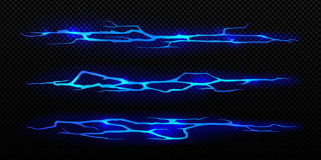 Magic glow in ground cracks, blue mysterious glowing texture in cracking holes or ruined land surface. Destruction, energy split, damage fissure effect, frozen water, Realistic 3d vector isolated setのイラスト素材