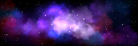 Space background with realistic nebula and shining stars. Colorful purple and blue cosmos with stardust and milky way. Infinite universe and starry night sky, Magic galaxy world, Vector illustrationのイラスト素材