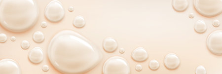 Liquid foundation drops. Makeup cosmetic, bb cream, skin tone concealer texture top view. Banner...