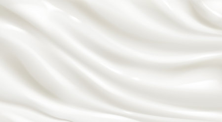 Texture of white yogurt, milk or cream surface. Abstract background with soft silk fabric, liquid yoghurt, dairy product or cosmetic creme, vector realistic illustrationのイラスト素材