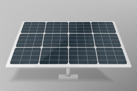 3d realistic isolated white solar panel vector. Green sun energy from battery with wireframe cell station illustration. Eco concept of sunlight collector for renewable clean alternative electricity.のイラスト素材