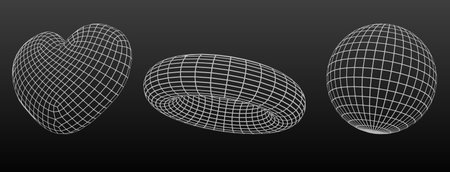 3d wireframe heart line shape. Abstract geometric mesh polygon sphere graphic object. Outline white...
