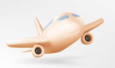 Isolated 3d plane icon vector illustration. Jet flight and travel model on transparent background. Aircraft journey fly side view. Aeroplane with wing and engine worldwide delivery, vacation tourismのイラスト素材