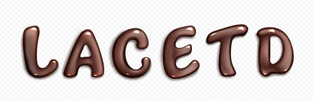 Chocolate sweet font typeface vector. Dark cocoa candy letter alphabet set design. Isolated brown glossy type illustration. Gel letters typeset for birthday lettering on transparent background.のイラスト素材