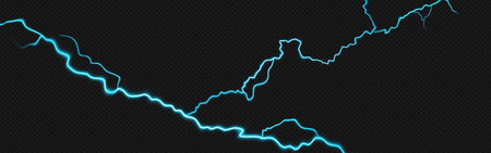 Realistic lightning bolt isolated on transparent background. Vector illustration of neon turquoise...