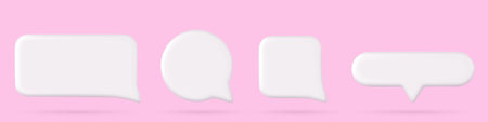 3d chat speech for message box or comment vector icon. Text dialog bubble label template illustration. Circle and square communication social dialogue banner frame or blank web notification symbolのイラスト素材