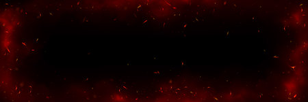 Background with fire sparks, embers and smoke. Overlay effect of burn coal, grill, hell or bonfire...