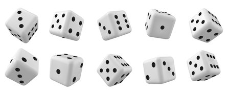 White 3d isolated realistic dice for casino game vector icon. Backgammon lucky cube roll with 1, 6 or two dot number. Random rolling square luck choice for poker gaming entertainment illustrationのイラスト素材