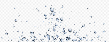 Realistic underwater air bubbles on transparent background. Vector illustration of fizzy drink, sparkling beverage, diving deep into sea or ocean water, aqua splash, laundry detergent foam effectのイラスト素材