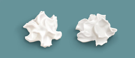 Whipped cream for decorating cake or pastry - 3d realistic vector illustration. Soft creamy mass of custard, butter, vanilla creme and milk mousse or dense cosmetic product and shaving foam.のイラスト素材