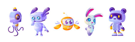 Cartoon set of animal robot characters isolated on white background. Vector illustration of...