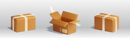 Cardboard boxes for delivery or storage of products - 3d render vector illustration of carton...