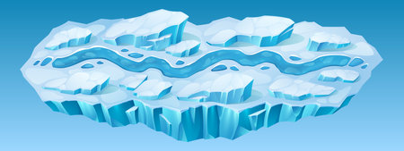 Winter ui mobile game map level road cartoon background with snow. Ice ground race template for online adventure app interface. Frozen world platform asset with track environment vector designのイラスト素材