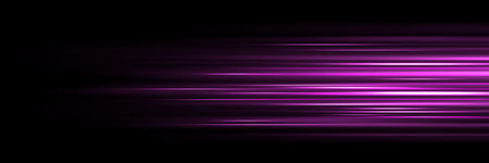 Straight streaks with high speed motion light effect. Purple glowing dynamic trail. Realistic vector...