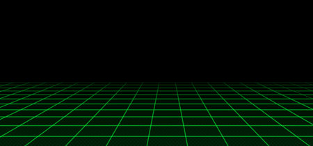 Abstract wireframe landscape perspective. Vector realistic illustration of green grid pattern on...