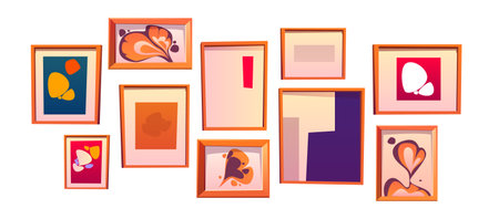 Art photo frame wall cartoon design for gallery. Painting with abstract blob shape for poster to hang set. Minimal contemporary artwork collage for living room decoration. Geometry museum exhibitionのイラスト素材