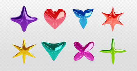 3d abstract y2k shape, star element graphic design. Cute geometric bright modern figure set. Creative trendy memphis object collection. Isolated pop flower and heart simple digital futuristic geometryのイラスト素材