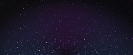 Abstract pixel pattern on dark blue background. Vector realistic illustration of purple square grid mosaic, geometric tile presentation design, disco club performance backdrop, futuristic spectrumのイラスト素材