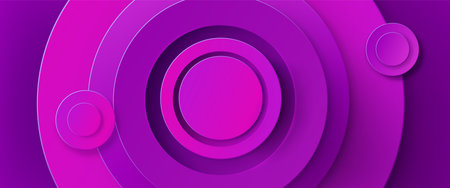 Circular cut paper layers background. Realistic 3d vector geometric radial cutout cardboard backdrop. Banner template with subtle circle pieces of paper with bright gradient color and shadows.のイラスト素材
