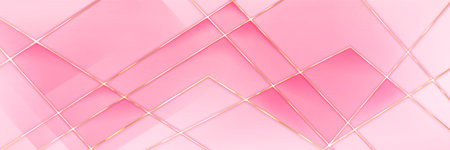 Pink pastel luxury background with gold geometric pattern. Realistic 3d vector illustration bg with...