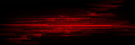 Red speed light horizontal straight line on black background. Realistic vector illustration of abstract neon or laser glow motion effect. Long dynamic flare beam and ray with sparkle in movement.のイラスト素材