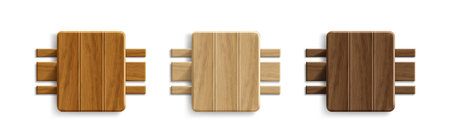 3d wood sign board. Saloon plank frame vector. Vintage wooden nail signboard isolated with realistic texture. Blank rustic nameplate or menu pane set. Empty timber placard illustration designのイラスト素材