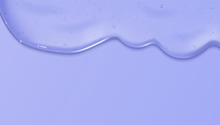 Purple liquid serum background. Skin gel clear texture. Jelly lotion swatch flow. 3d cosmetic fluid with bubble and peptide. Collagen skincare smooth surface. Abstract hyaluron moisture productのイラスト素材