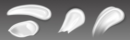 White creamy skin product. Cosmetic lotion smear isolated on transparent background. Body or face liquid sunscreen gel swatch. 3d facial creme or milky shampoo blob. Makeup foundation textureのイラスト素材