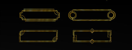 Gold ui frame rpg game button. Medieval border design for title or banner. Fancy royal interface element with ornament decoration. Rectangle shape gui label. Empty vintage art deco boarder isolatedのイラスト素材
