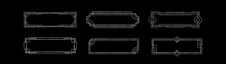 Vintage silver frames set isolated on black background. Vector realistic illustration of elegant rectangular borders with sparkling metal ornament, retro game ui design element, signboard decorationのイラスト素材