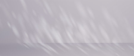 Sun light and shadow on wall floor overlay background. Grey tree leaf nature shade texture with blur...