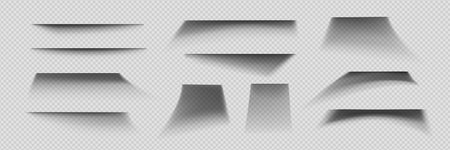 Shadow effect of paper like shapes on transparent background. Realistic 3d vector illustration set of straight linear forms with dimensional shade with soft blurred edges. Design overlay layout.のイラスト素材